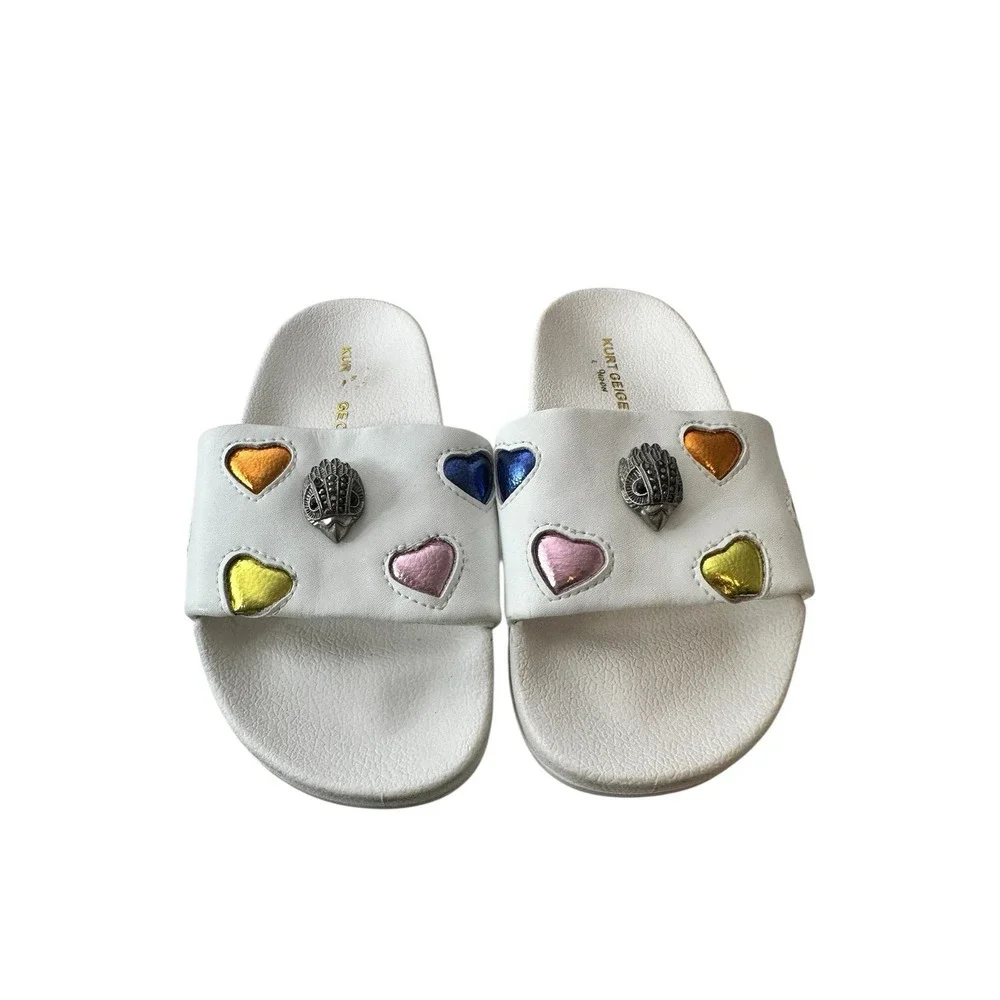Kurt‎ Geiger Girls Sandals Size 12 Metallic Logo White Hearts Kids Designer